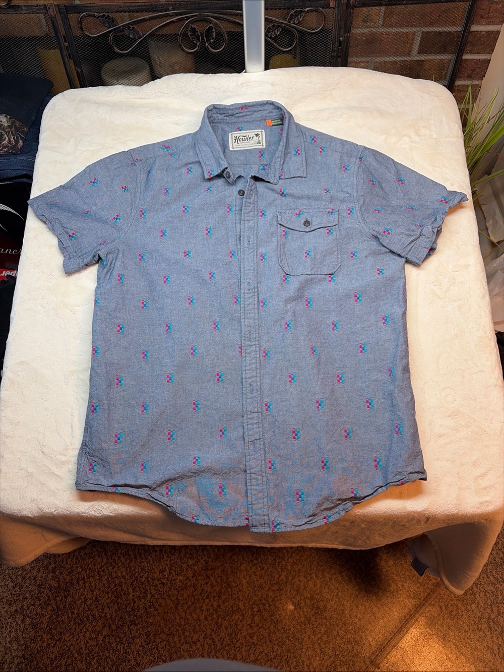 Howler Brothers Button Down Shirt Mens Sz L Palapa Terry Pixels Blue